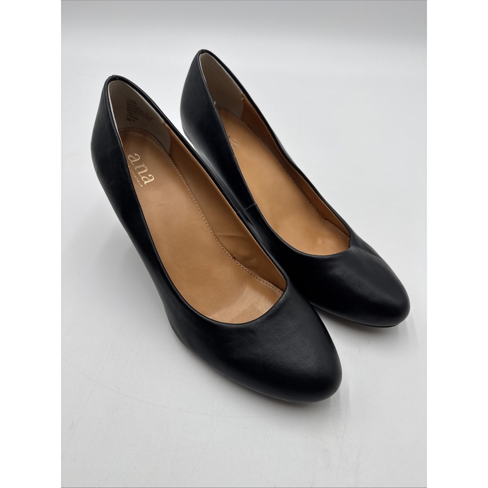 A.N.A. A New Approach Black Round Toe Wedge Heels Shoes Size 10 Faux Leather